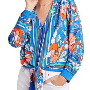 Anthropologie Maeve Elan Scarf-Printed Floral Tie Front Blouse size 12P